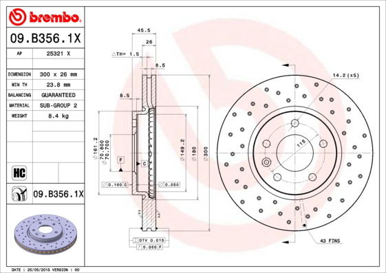 Bremsscheibe Vorderachse Brembo 09.B356.1X von Brembo