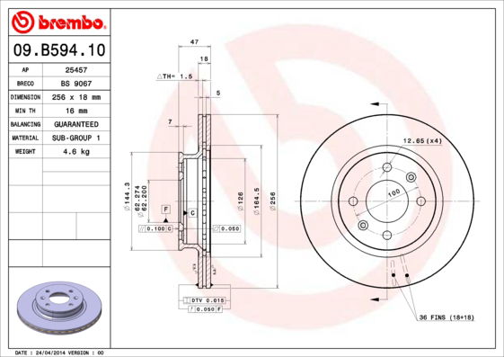 Bremsscheibe Vorderachse Brembo 09.B594.10 von Brembo