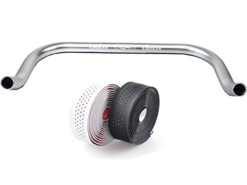 Bullhorn Fixie Singlespeed Lenker Silber mit Lenkerband (Spezial schwarz, 440 Millimeter) von LOEVELOSI