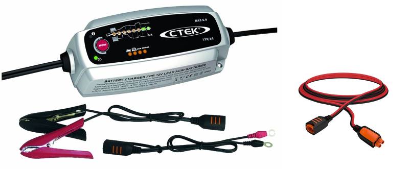 CTEK MXS 5.0 Autobatterie-Ladegerät mit automatischem Temperaturausgleich, 12 V + Verlängerungskabel von CTEK