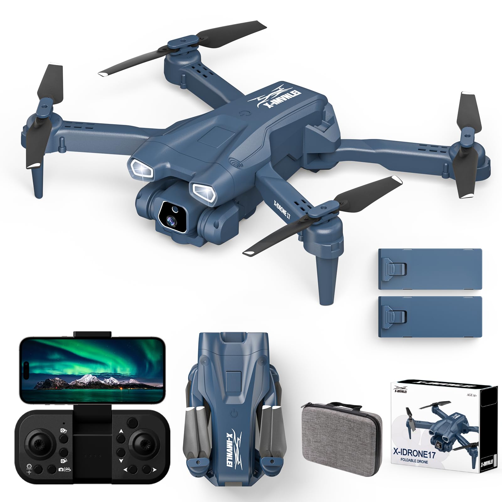 Drohne mit Dual Kamera 1080P,135°Elektrische AIdrone RC Quadcopter APP FPV Drone für Kinder,Faltbare 1080P WiFi Übertragung Drohnen mit 2 Akku und 2Cameras,3D Flip,One Key Start/Landen,Headless Modus von karuisrc