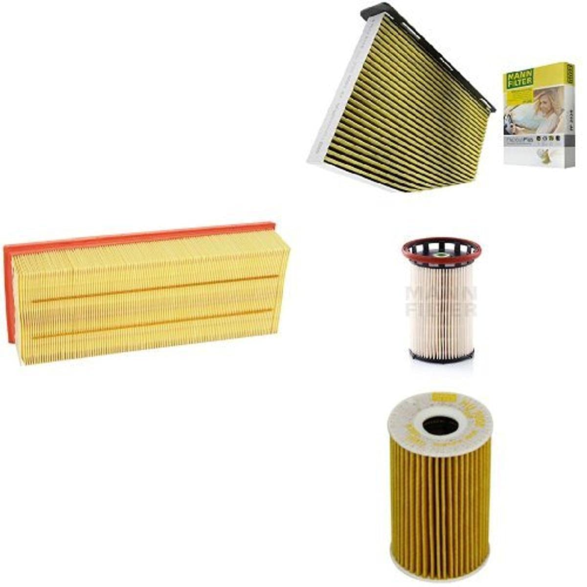 Mann-Filter Service Paket mit 1x Luftfilter C35154, 1x Freciousplus Innenraumfilter FP2939, 1x Kraftstofffilter PU 8008/1, 1x Ölfilter HU7008Z