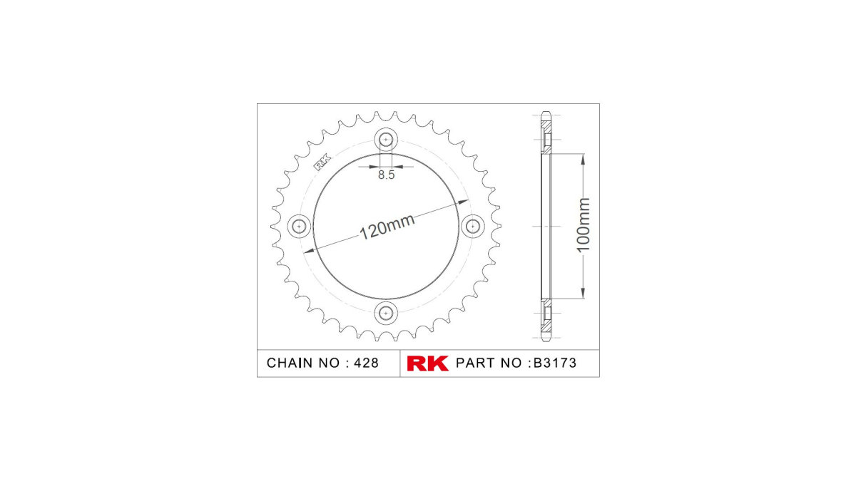 RK chain wheel 428 54Z steel silver