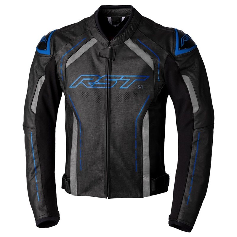 RST S1 CE Lederjacke Schwarz/Grau/Neonblau Größe: M