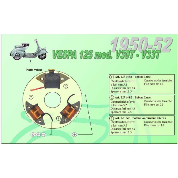 Speisespule Lichtmaschine CEAB 1° Lichtspule, 12549 - LU123/A für Vespa 125 V1T 2°-V15/V30-33