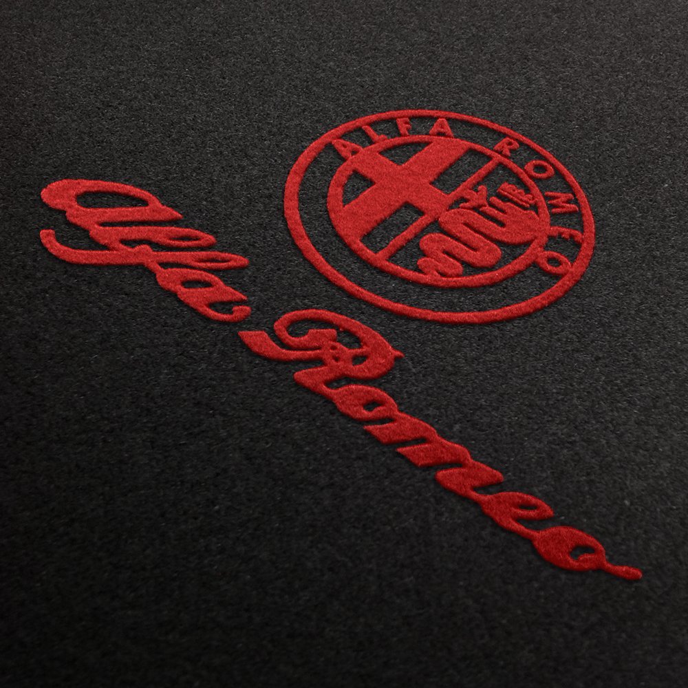 AUTOTEPPICH-STYLERS Fußmatten mit Druck Logo+Schrift passend für Alfa Romeo Giulietta Q100_ALFA-L+S-103_Alfa_014 von Autoteppich-Stylers GmbH