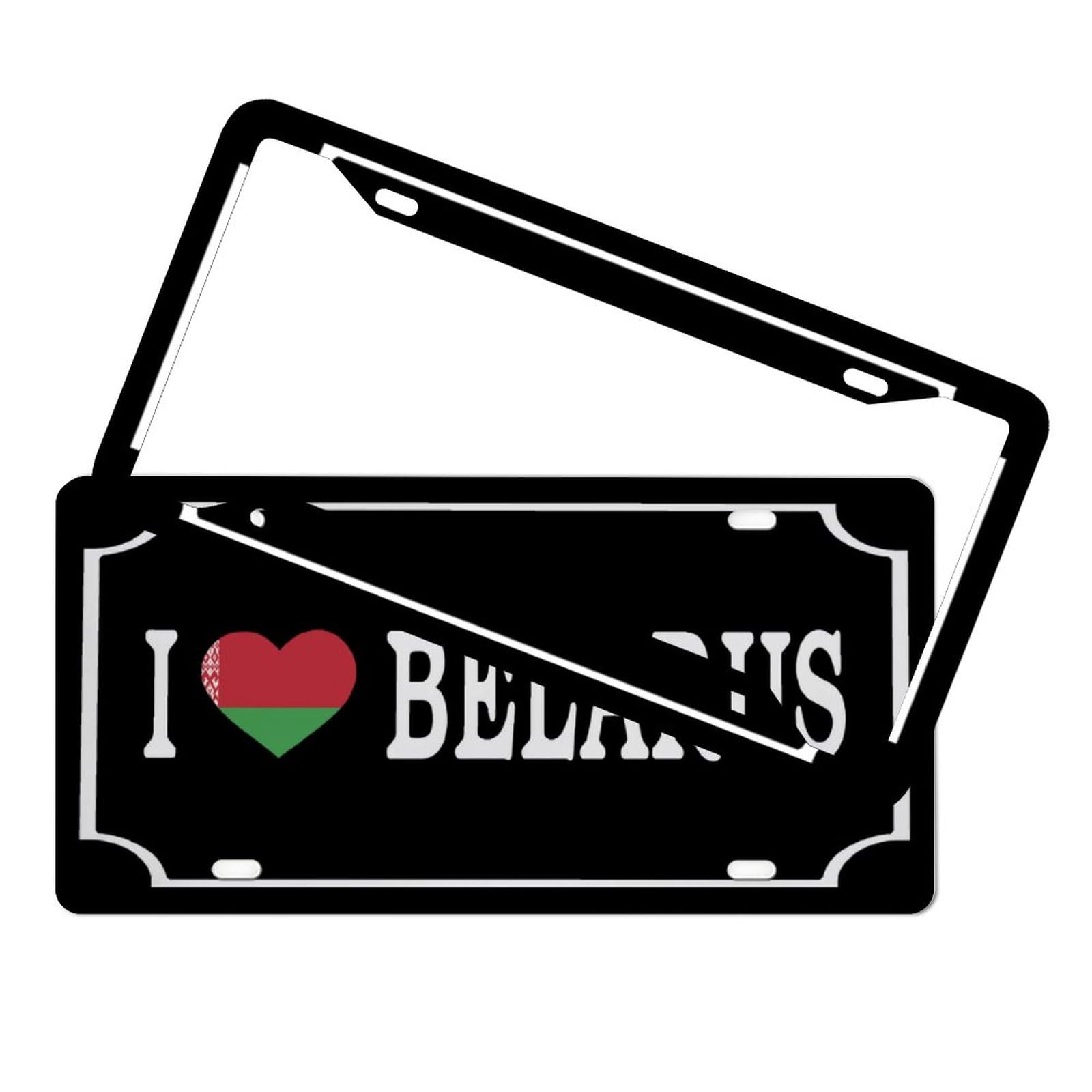 I Love Belarus Nummernschild-Rahmen Combo Nationalflaggen Segler Segeln Custom Bus Truck Liscensenplate Abdeckung, Vanity Tag,Metall Auto Kennzeichen,Aluminium Neuheit Nummernschild 15,2 x 30,5 cm von Autravelco