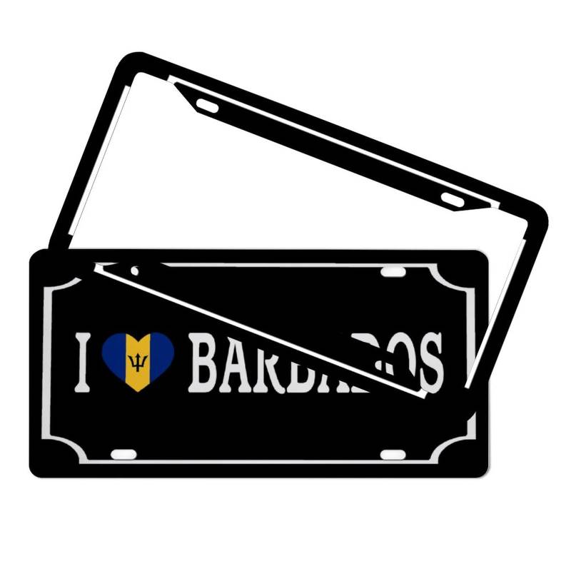 Liscensenplate Cover I Love Barbados Customized Auto Front License Plate with Screws Caps World State Map Flag Aluminum Metal Car License Plate Covers for Women Girl Rustproof Weatherproof von Autravelco