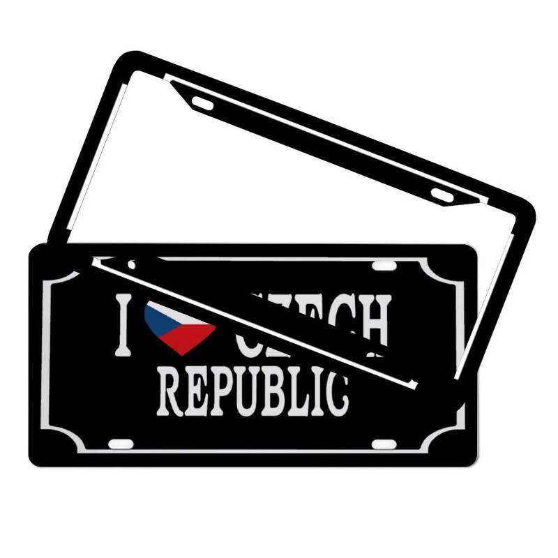 Liscensenplate Cover I Love Czech Republic Neuheit Auto Front Nummernschild mit Schrauben Kappen Nationalflagge nautische Geschenke Aluminium Metall Nummernschild Vanity Tag für Jungen Mädchen von Autravelco