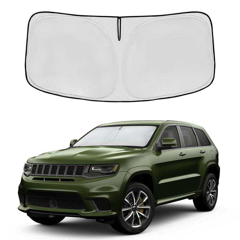 Windschutzscheiben-Sonnenschutz für Jeep Cherokee 2014–2023, Zubehör, 4-lagig, 240T, Frontscheibenschutz, passgenau, Cherokee-Sonnenblende, faltbarer Schatten, blockiert UV-Strahlen von AuyNeas