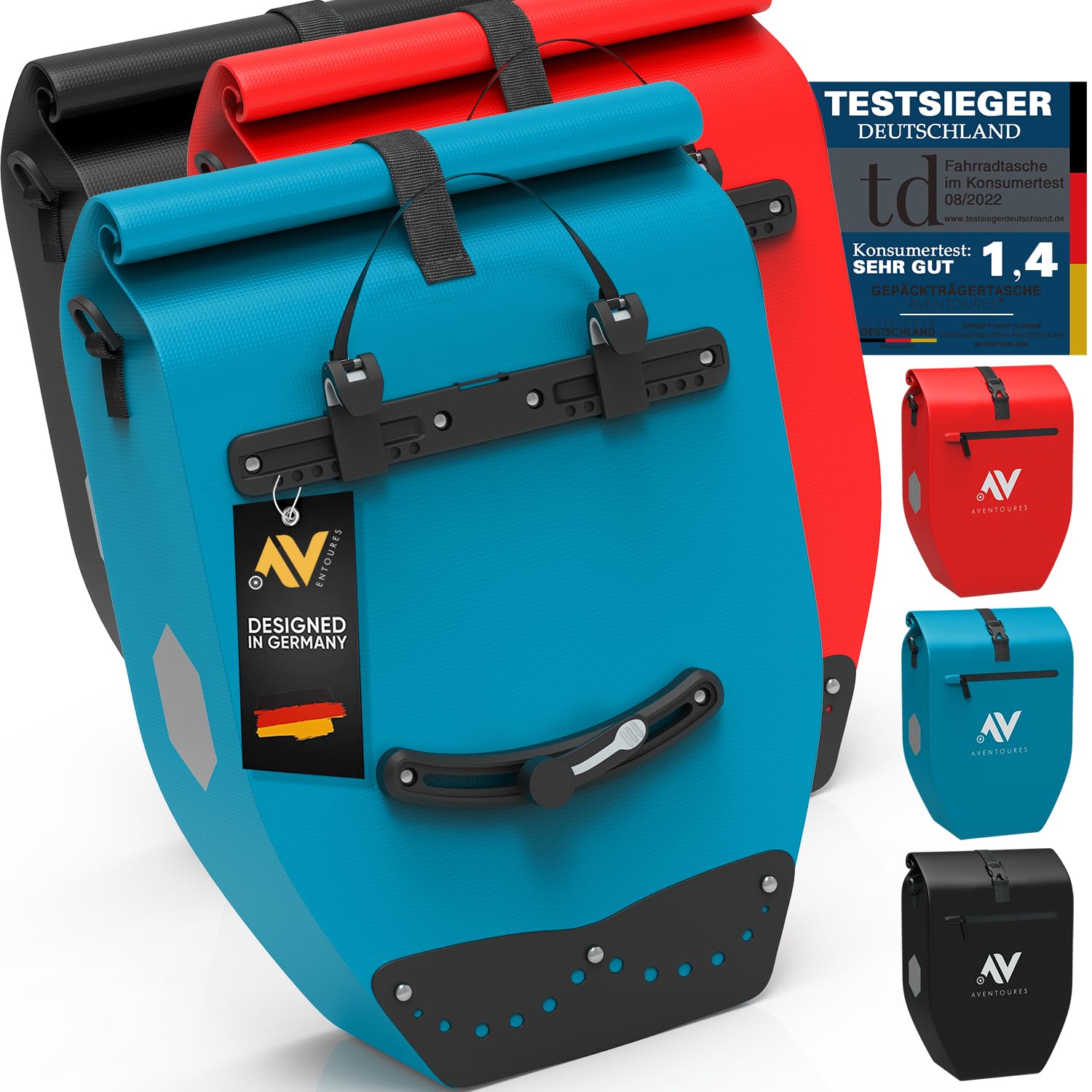 Aventoures® [TESTSIEGER 3in1 Fahrradtasche für Gepäckträger 28L | Wasserdicht Reflektierend | Planen Material | Gepäckträgertasche Umhängetasche Tragetasche | Gepäck Tasche fürs Fahrrad (blau) von Aventoures