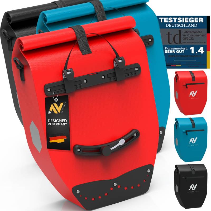 Aventoures® [TESTSIEGER 3in1 Fahrradtasche für Gepäckträger 28L | Wasserdicht Reflektierend | Planen Material | Gepäckträgertasche Umhängetasche Tragetasche | Gepäck Tasche fürs Fahrrad (rot) von Aventoures