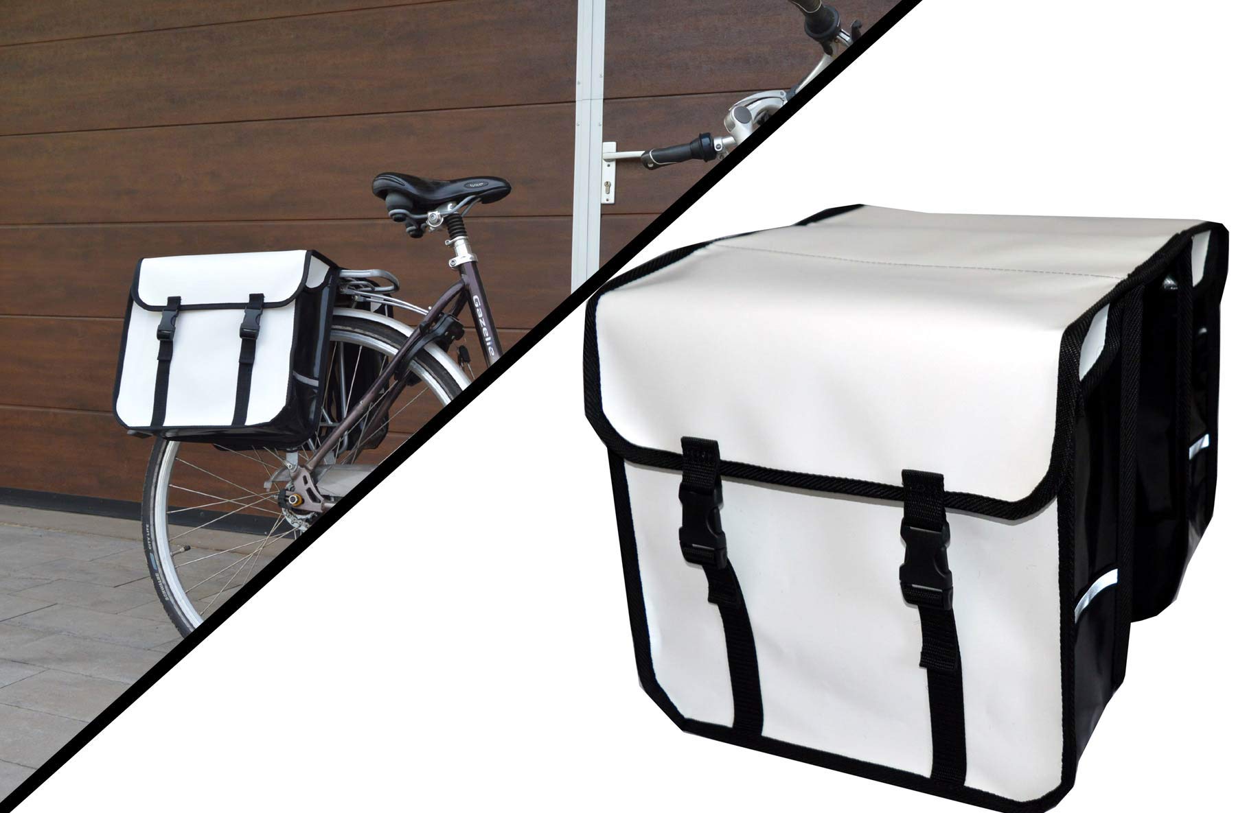 Aves-24 FAHRRADTASCHE Gepäckträgretache Fahrrad Doppel Tasche Gepäckträger 28L PVC (Weiß) von Aves-24