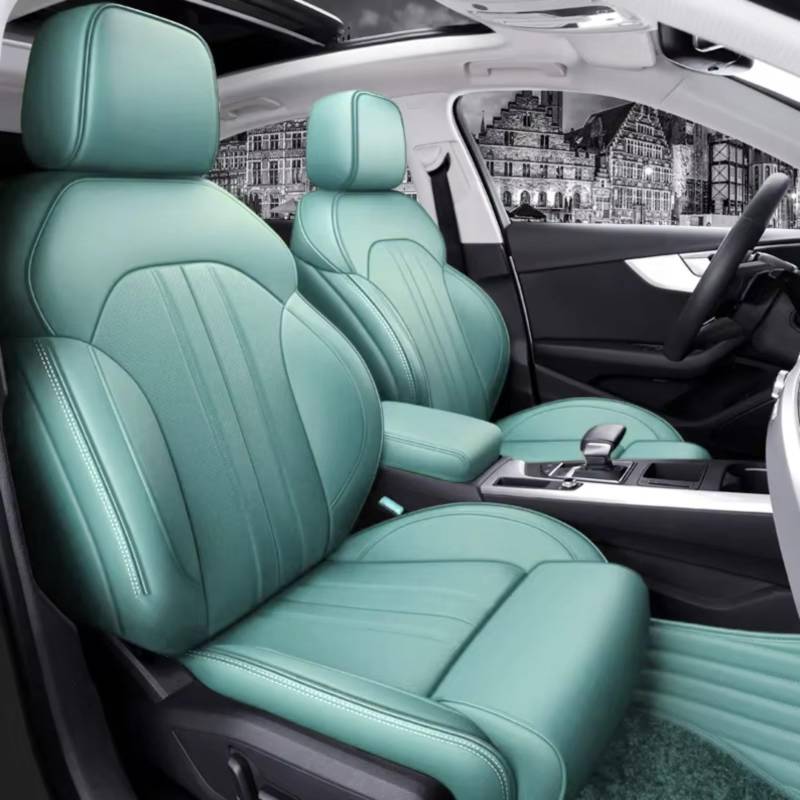 Autositzbezüge Für A4 A6 A3 Q5 Q7 TT A7 Q3 Autositzbezüge Kompletter Satz Mittelperforiert Echtes Leder Sitzbezüge Auto(D Light Green) von Avfpra