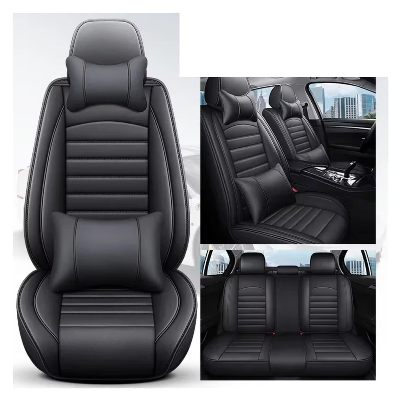 Autositzbezüge Für Cadillac Für Cts Für ATS Für CT6 Für XTS Für Escallade XT5 Für SRX Für DTS Vollständige Abdeckung Auto Sitz Abdeckung Sitzbezüge Auto(H Black 5 Seat Pillow) von Avfpra