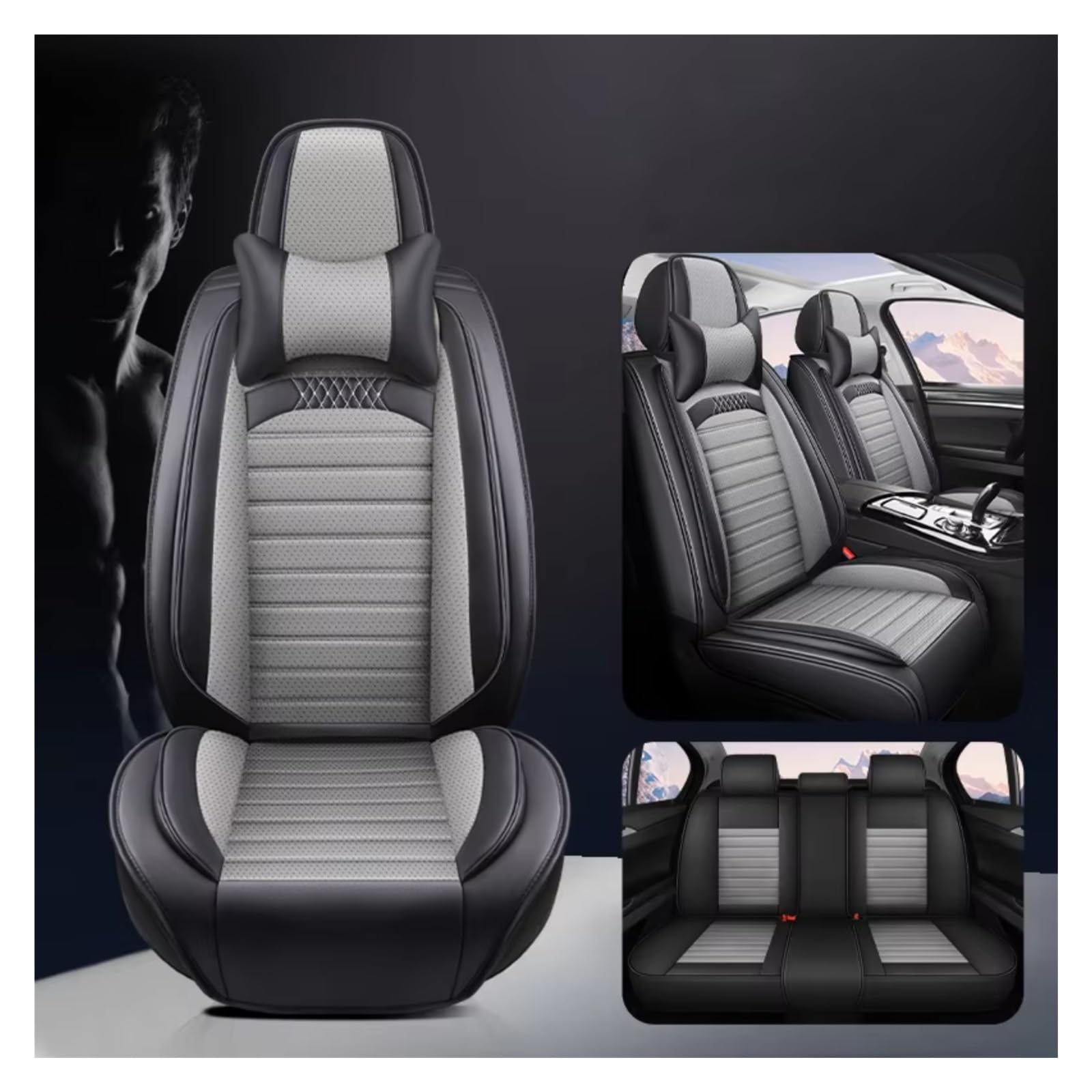 Autositzbezüge Für Chevrolet Für Captiva Für Sonic Für Sail Für Spark Für Blazer Für Epica Für Cavalier Für Trax Auto Sitz Abdeckung Sitzbezüge Auto(H Black Gray Pillow) von Avfpra