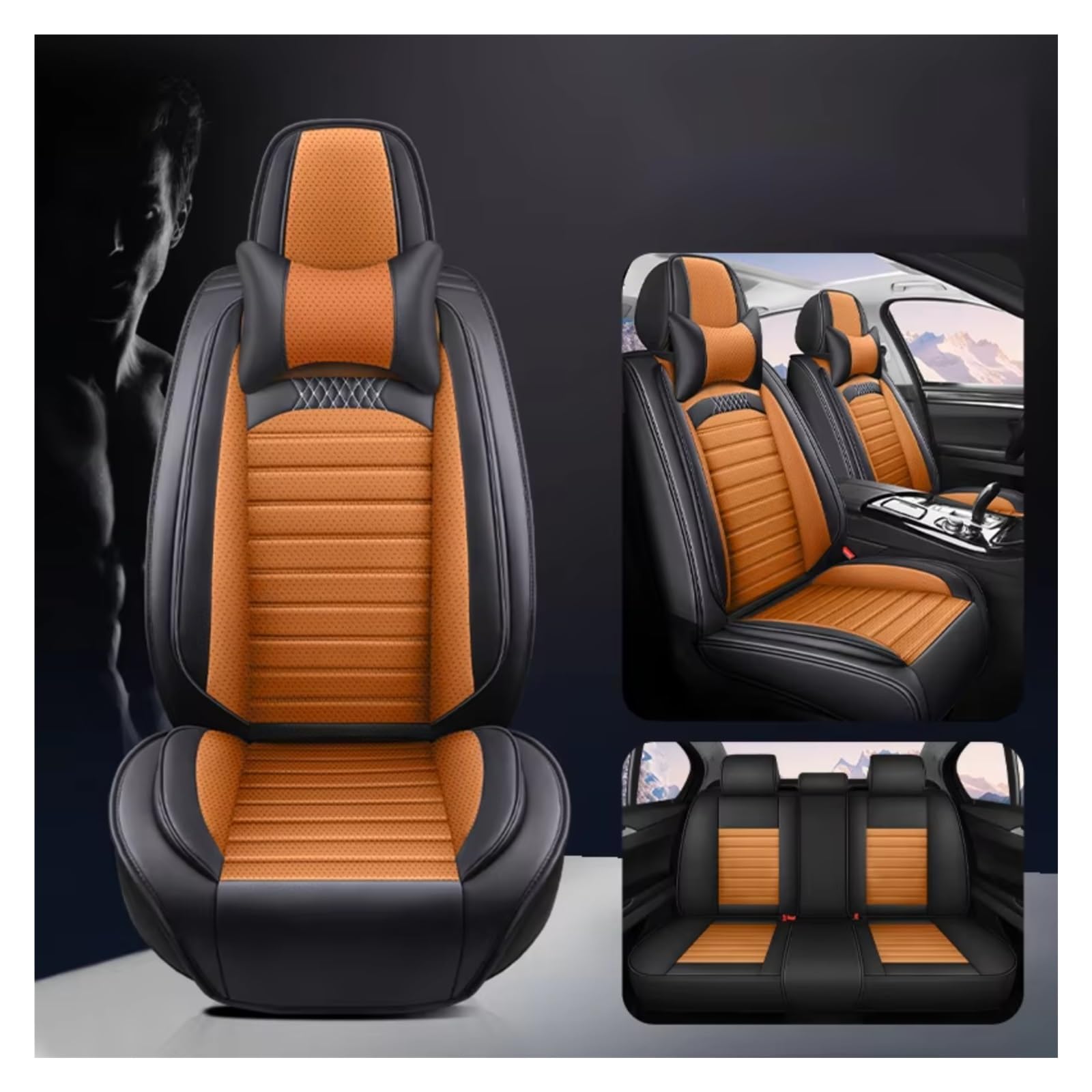 Autositzbezüge Für Chevrolet Für Captiva Für Sonic Für Sail Für Spark Für Blazer Für Epica Für Cavalier Für Trax Auto Sitz Abdeckung Sitzbezüge Auto(J Black Orange Pillow) von Avfpra