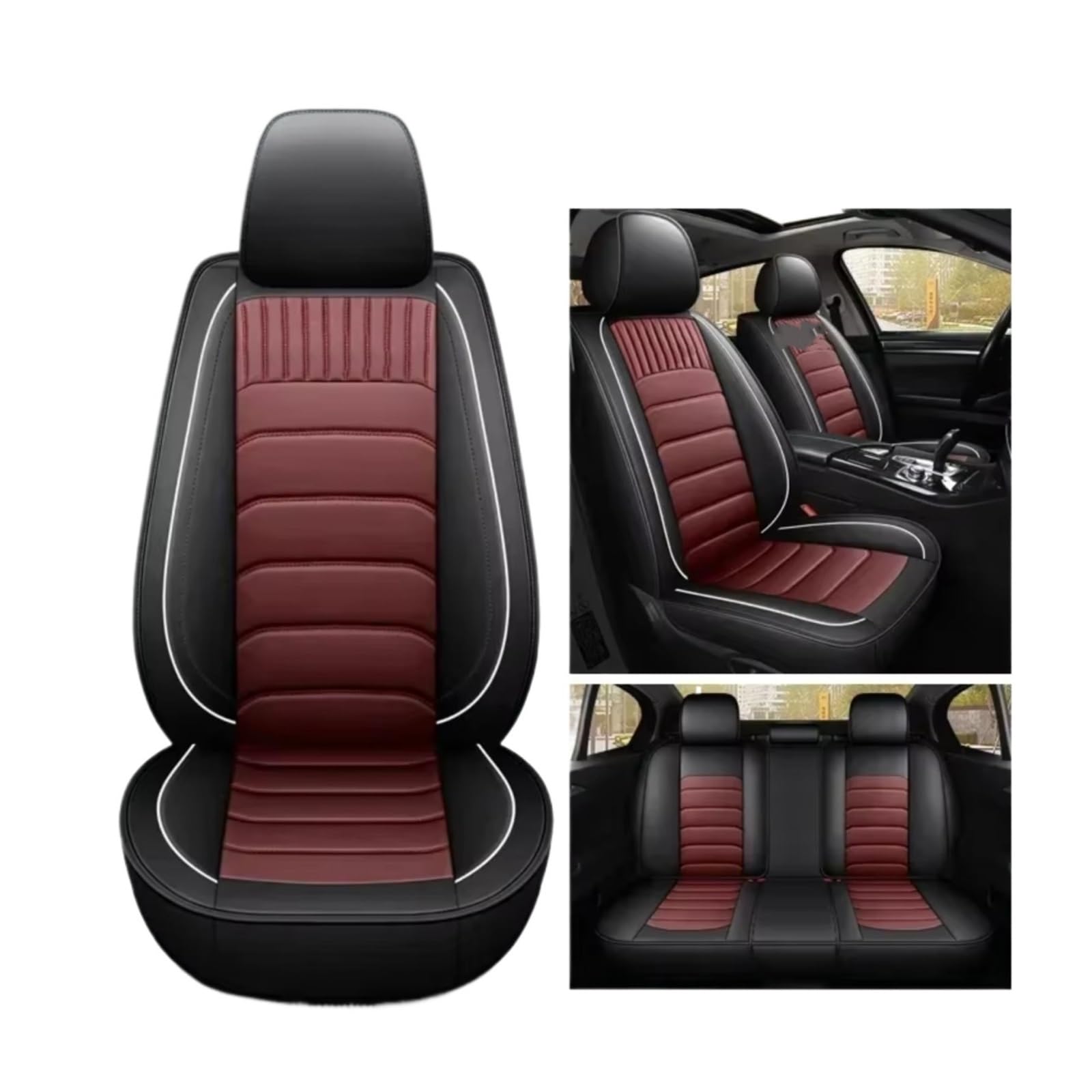 Autositzbezüge Für E39 E60 Autozubehör Innendetails Pu-Leder-Autositzbezug Sitzbezüge Auto(B Wine red 5seats) von Avfpra