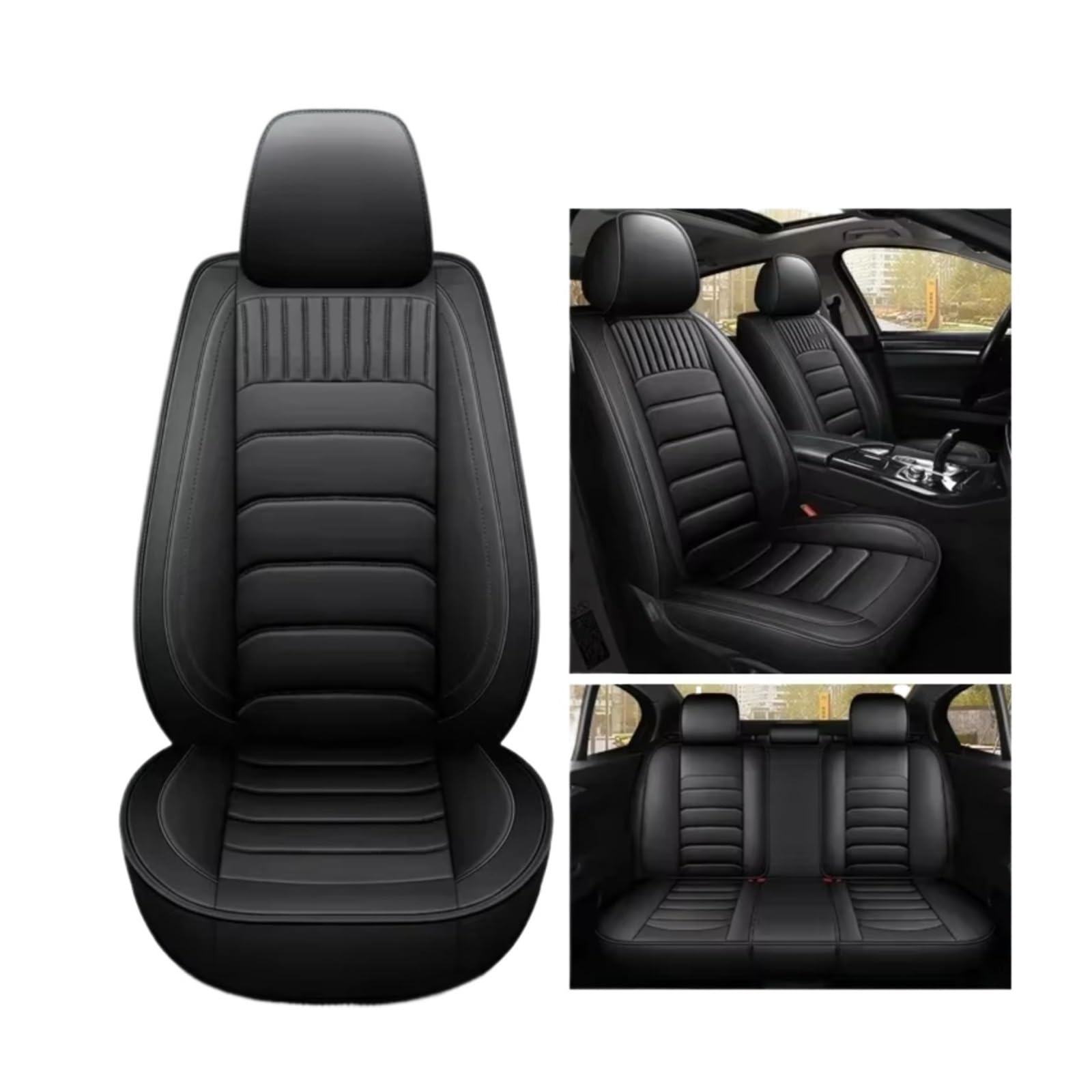 Autositzbezüge Für E39 E60 Autozubehör Innendetails Pu-Leder-Autositzbezug Sitzbezüge Auto(C Black 5seats) von Avfpra