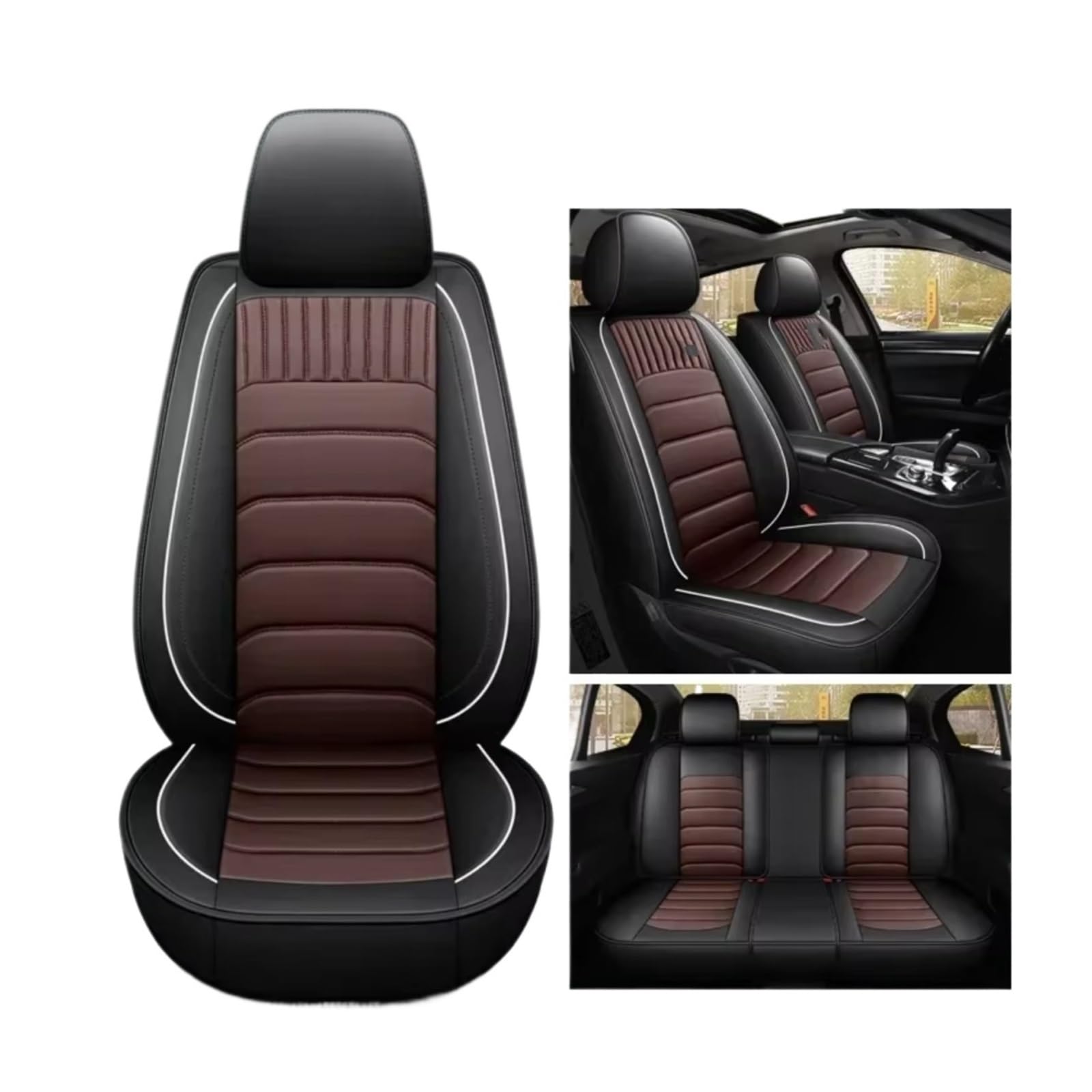 Autositzbezüge Für E39 E60 Autozubehör Innendetails Pu-Leder-Autositzbezug Sitzbezüge Auto(D Black Coffee 5seats) von Avfpra