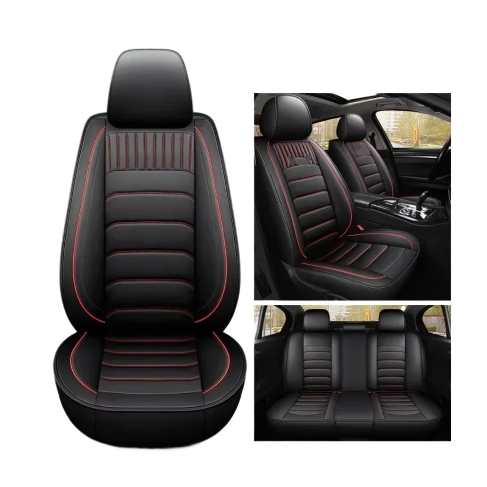 Autositzbezüge Für E39 E60 Autozubehör Innendetails Pu-Leder-Autositzbezug Sitzbezüge Auto(E Black red 5seats) von Avfpra