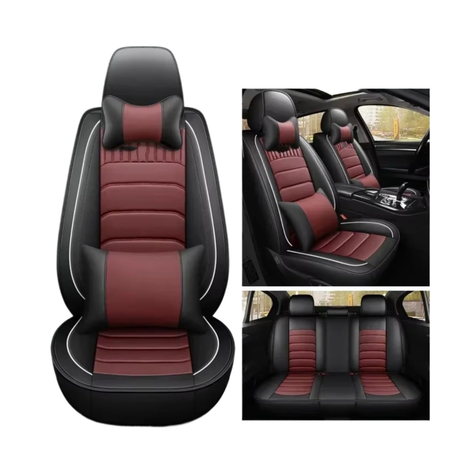 Autositzbezüge Für E39 E60 Autozubehör Innendetails Pu-Leder-Autositzbezug Sitzbezüge Auto(F Wine red 5seats) von Avfpra