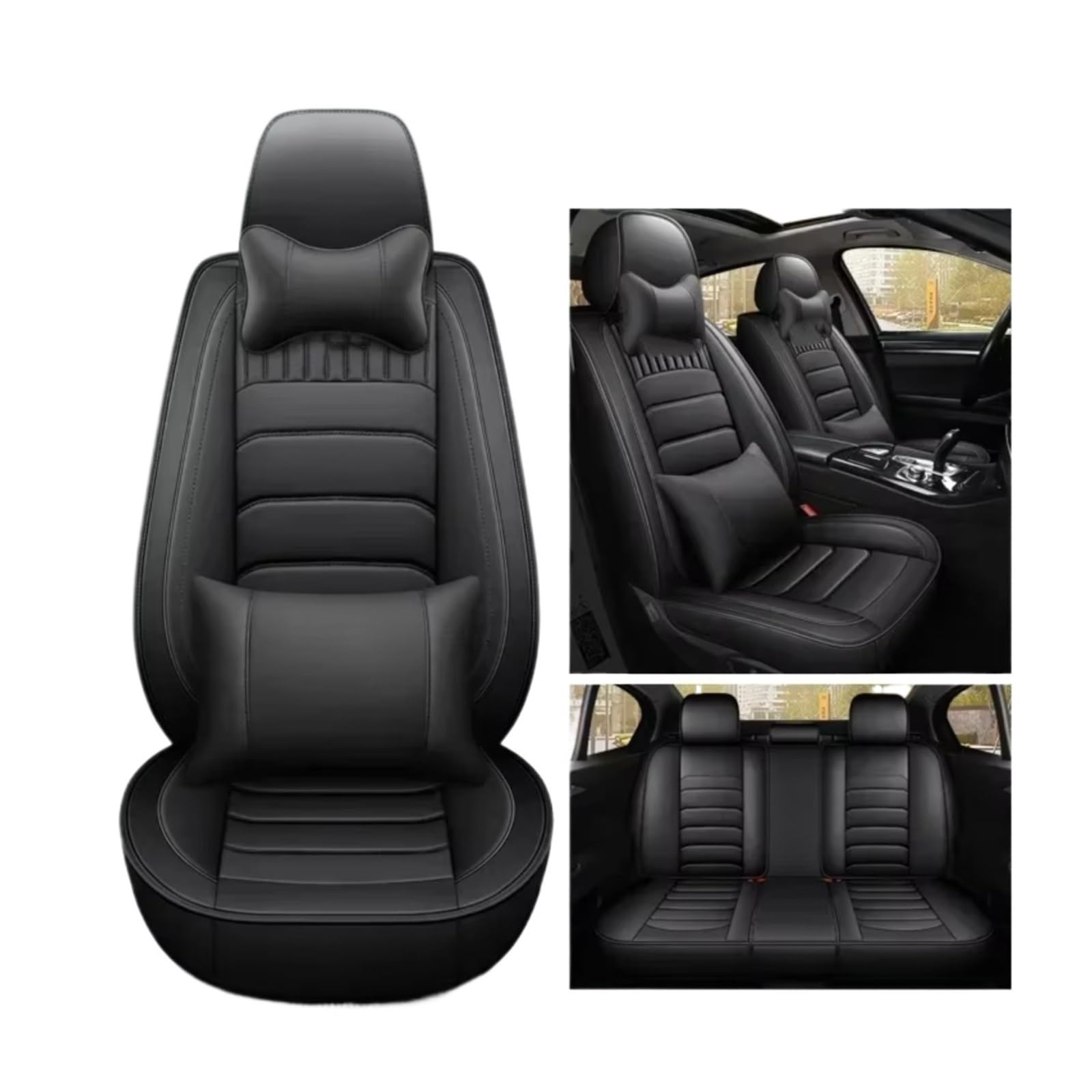 Autositzbezüge Für E39 E60 Autozubehör Innendetails Pu-Leder-Autositzbezug Sitzbezüge Auto(G Black 5seats) von Avfpra