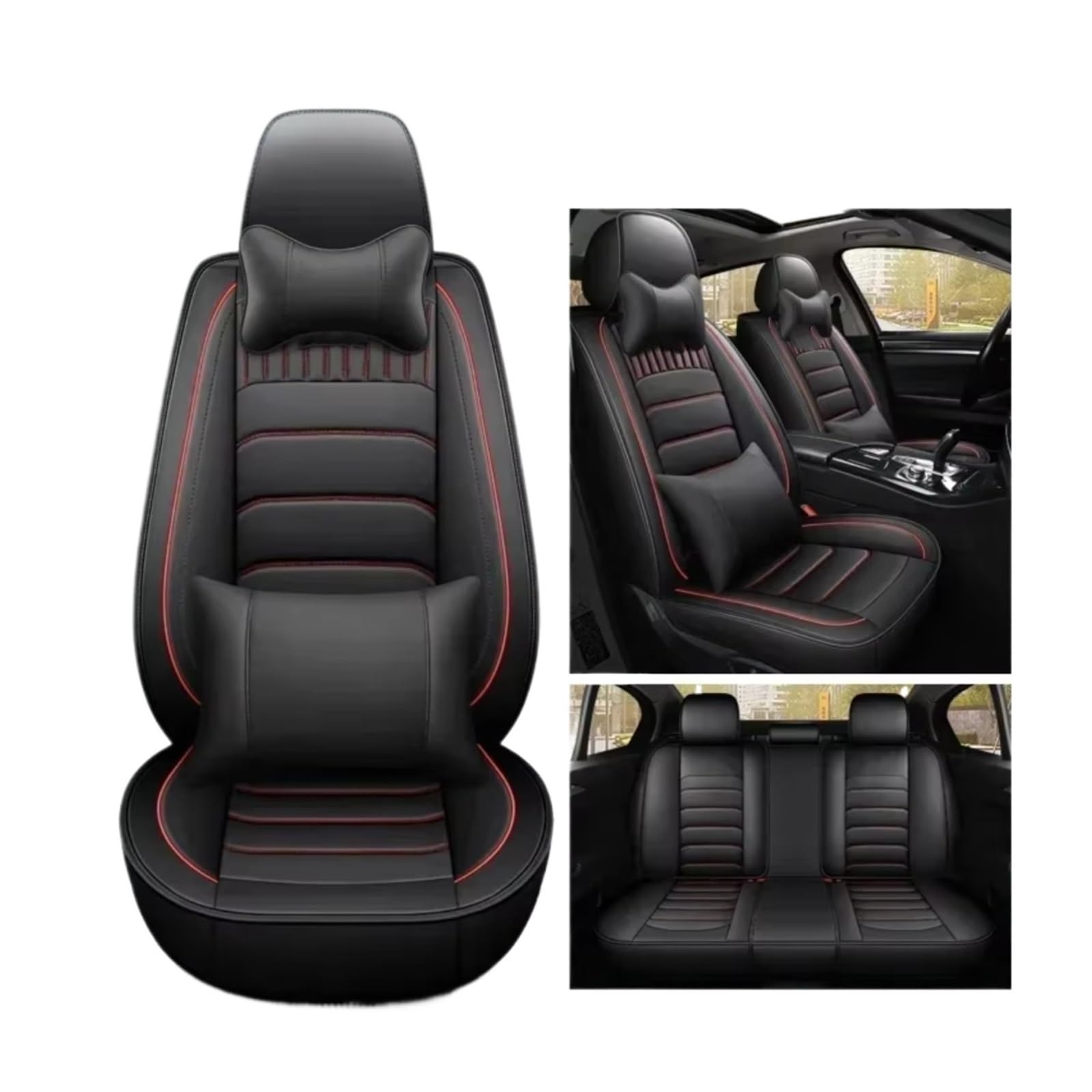 Autositzbezüge Für E39 E60 Autozubehör Innendetails Pu-Leder-Autositzbezug Sitzbezüge Auto(I Black red 5seats) von Avfpra