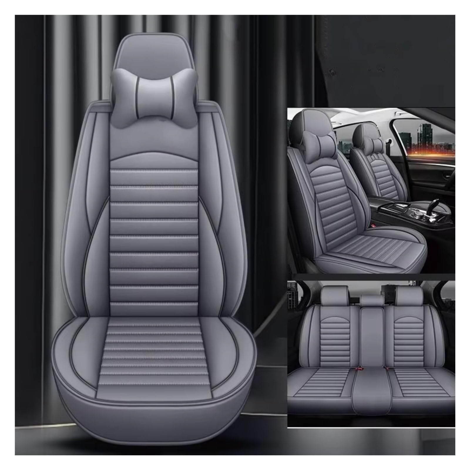 Autositzbezüge Für FIAT 500 Für D-MAX Für Mu-X Auto Styling Auto Zubehör Auto Sitz Abdeckung Leder Auto Sitz Abdeckung Schutz Sitzbezüge Auto(Grey Pillow) von Avfpra