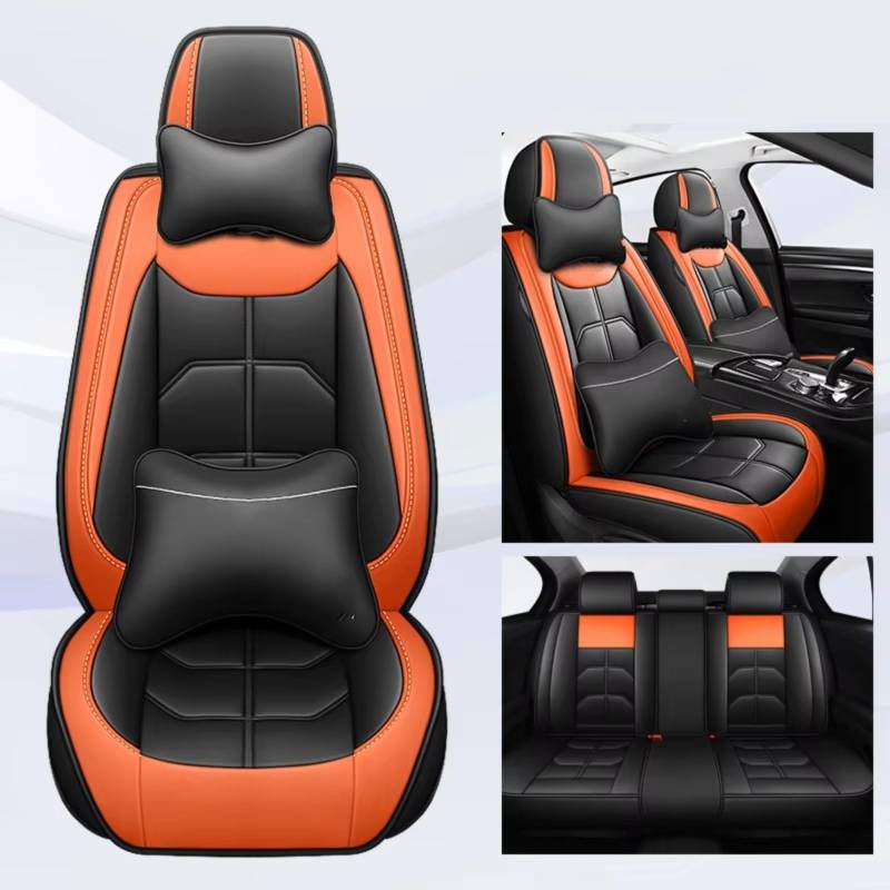 Autositzbezüge Für Ford Für Focus MK2 Für Edge Für Explorer Für Ecosport Für Escape Für Ausflug Für Everest Auto Innen Sitz Abdeckung Sitzbezüge Auto(N Black Orange 5 Seat) von Avfpra