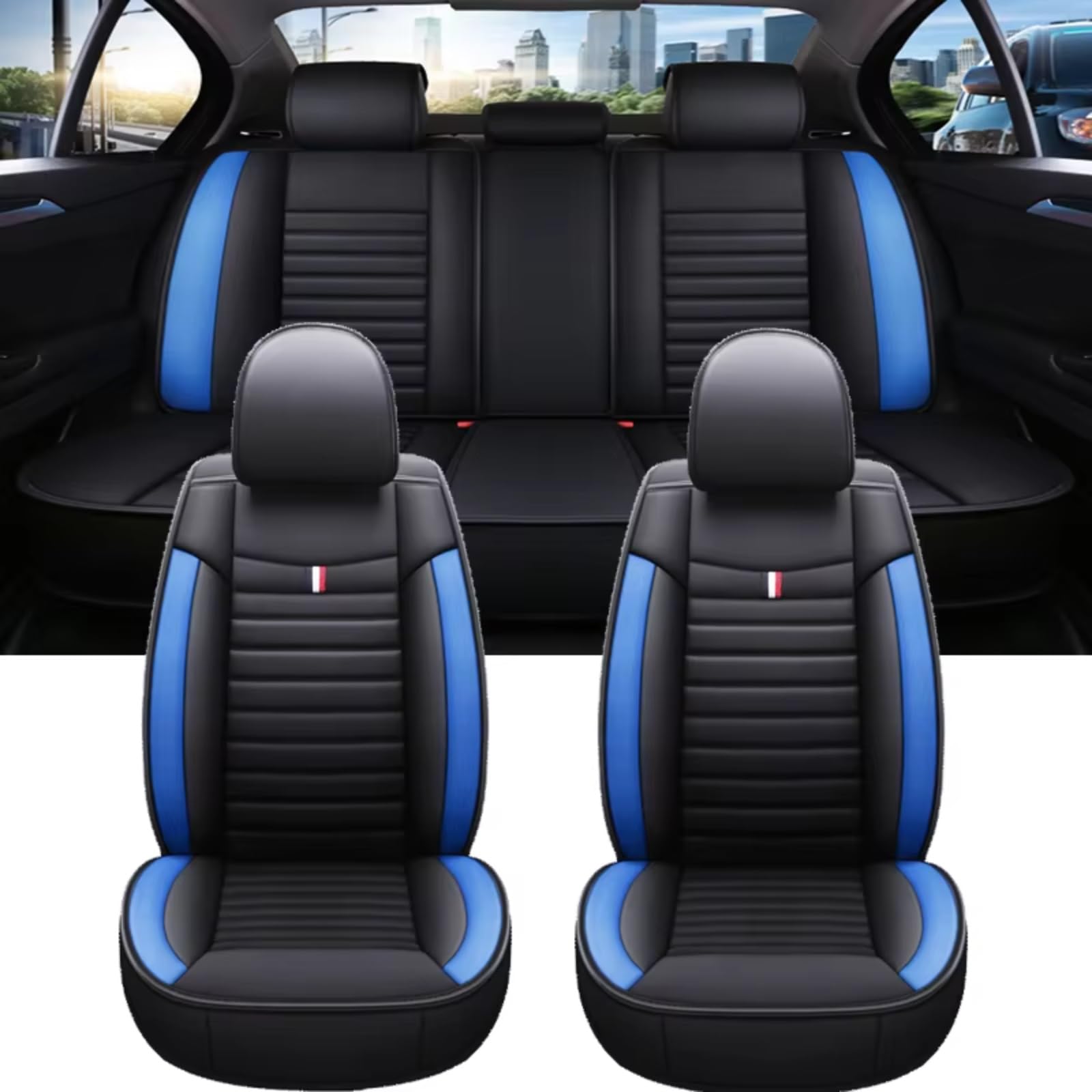 Autositzbezüge Für Scenic 2 Universal Autositzbezug Autozubehör Innendetails Alle Automodelle Sitzbezüge Auto(F Black Blue 5 Seat) von Avfpra