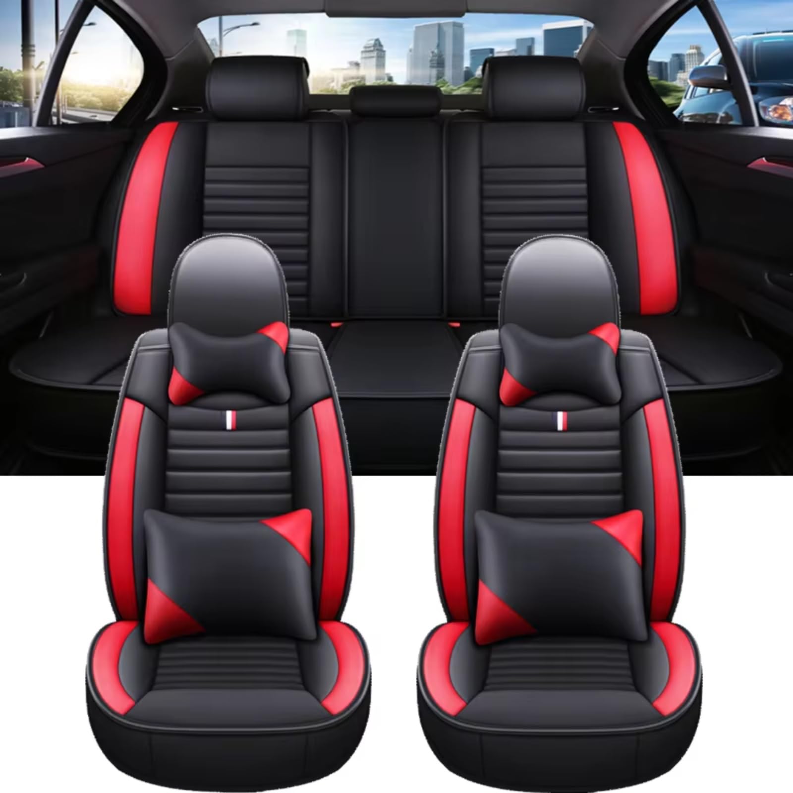 Autositzbezüge Für Scenic 2 Universal Autositzbezug Autozubehör Innendetails Alle Automodelle Sitzbezüge Auto(H Black Red 5 Seat) von Avfpra