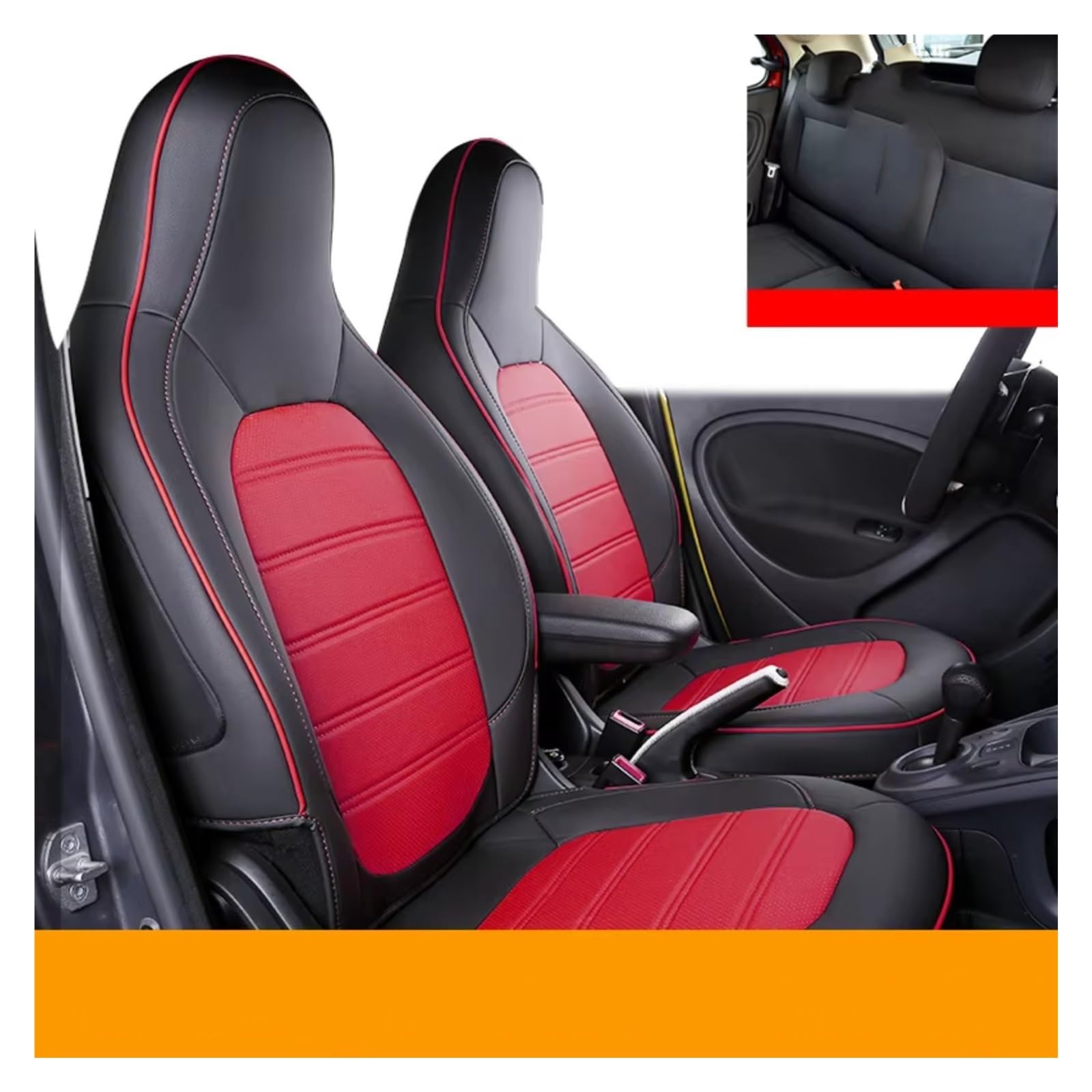 Autositzbezüge Für Smart 453 Für Forfour Leder Komplettset Autositzschutz Kissenmatte Autositzbezüge Sitzbezüge Auto(A Black Red One-Piece) von Avfpra