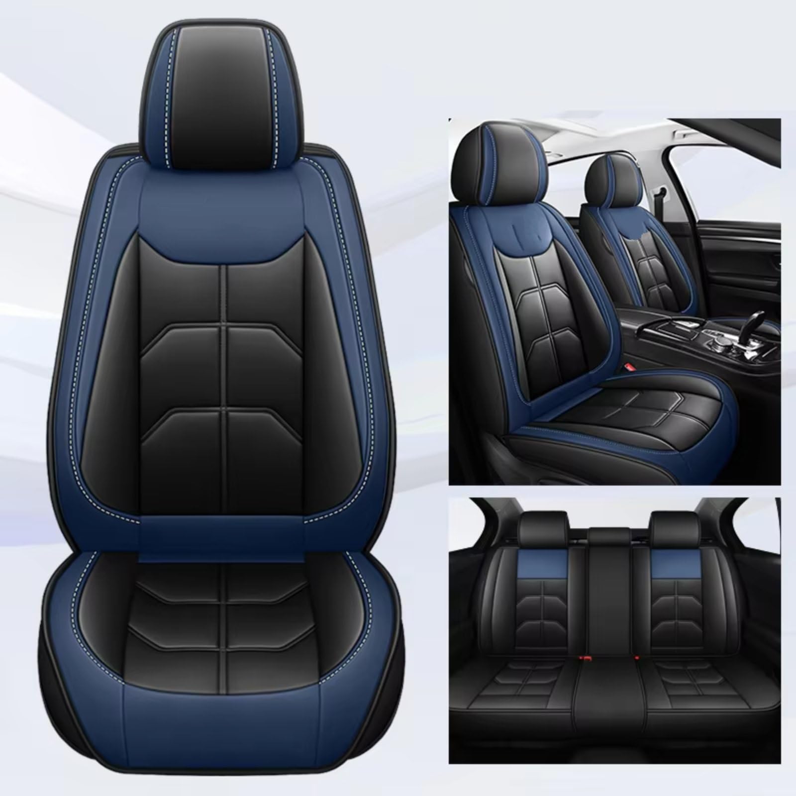 Autositzbezüge Für Volvo Alle Automodelle XC60 XC90 XC40 XC70 S60L C30 S80 S90 V50 V60 Auto-Innenraum-Autositzbezug Sitzbezüge Auto(F Black Blue 5 Seat) von Avfpra