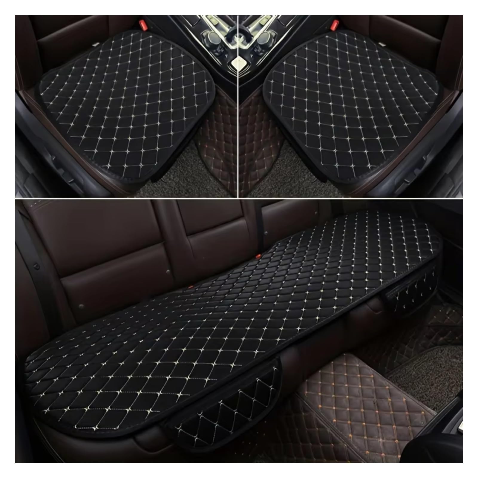 Avfpra Autositzbezüge 3-teiliges Autositzbezug-Set Aus Baumwolle Und Leinen Universeller Autositzbezug Ganzjahres-Autositzschutz Sitzbezüge Auto(Black with Beige) von Avfpra