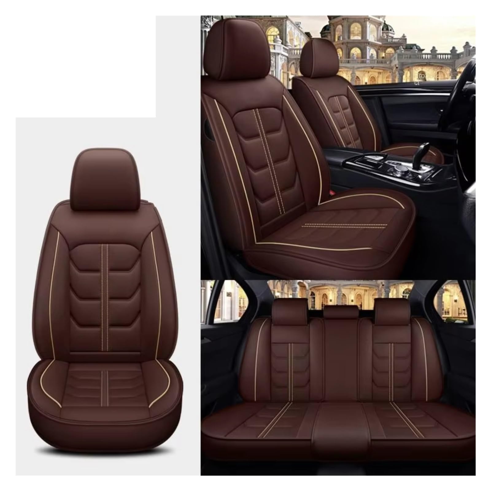 Avfpra Autositzbezüge Für Volvo Alle Modelle S60 S80 C30 XC60 XC90 S40 V40 V90 V60 XC-Classi S90 Auto Sitz Abdeckung Leder PU Sitzbezüge Auto(Brown) von Avfpra