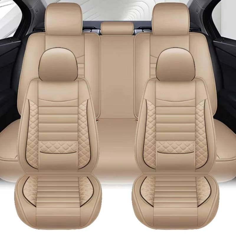 Avfpra Autositzbezüge Vollständig Umwickelter Autositzbezug Aus Pu-Leder Fahrzeugsitzkissen Rutschfester Airbag-kompatibler Sitzschutz Für Limousinen-SUV Sitzbezüge Auto(Beige Full Set) von Avfpra