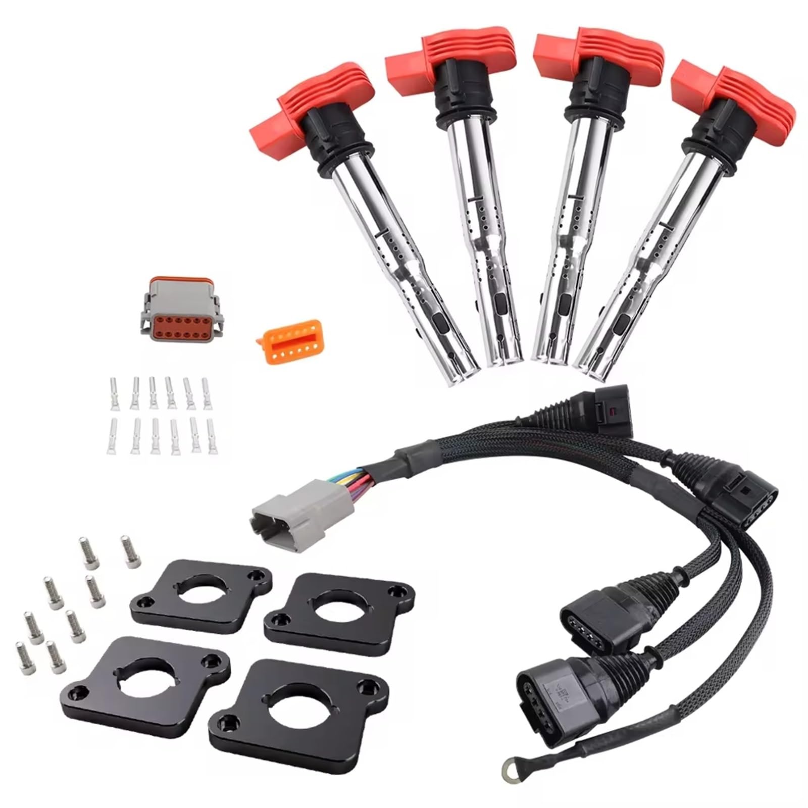 Zündspule Zündmodul Für VW Für Passat B5 Für Golf Für Jetta 1,8 L Turbo Zündspule Packs Conversion Harness Kit & ICM 1,8 T Zu 2,0 T FSI R8 Zündspule von Avfpra