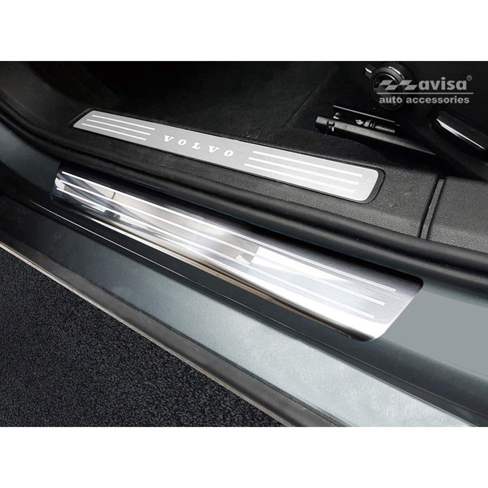 Avisa INOX Door sill Protectors Compatible with Volvo S60 III & V60 II 2018- - 'Lines' - 4-Pieces von Avisa