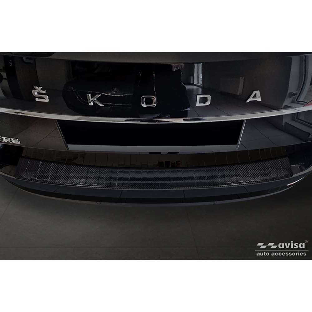 Avisa Echtes 3D Karbon Heckstoßstangenschutz kompatibel mit Skoda Superb III Combi 2015-2019 & Facelift 2019-2024 inkl. Scout 'Ribs' von Avisa