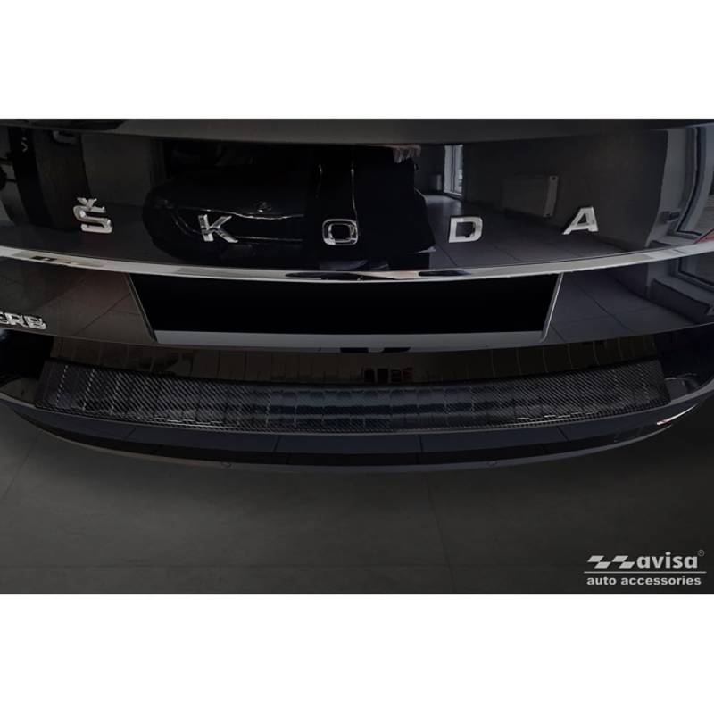 Avisa Echtes 3D Karbon Heckstoßstangenschutz kompatibel mit Skoda Superb III Combi 2015-2019 & Facelift 2019-2024 inkl. Scout 'Ribs' von Avisa