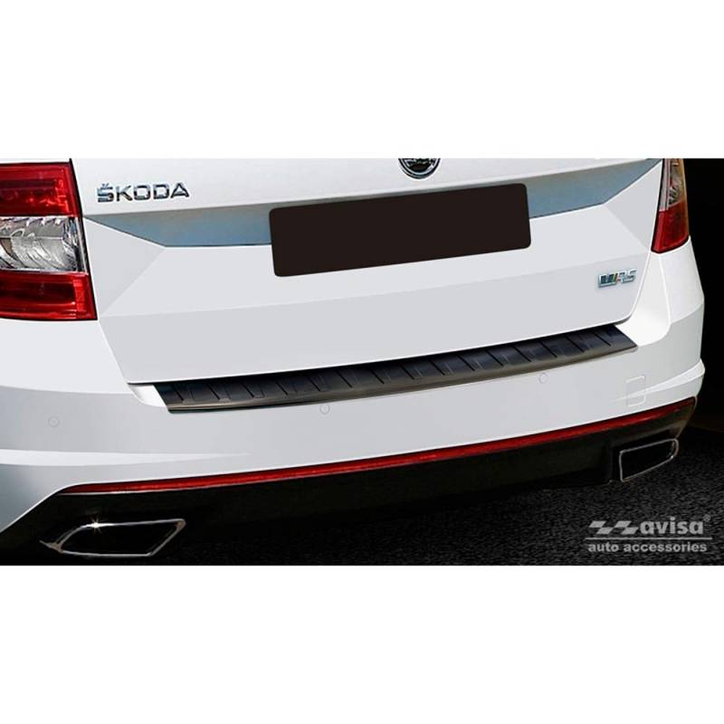 Avisa Schwarz Edelstahl Heckstoßstangenschutz kompatibel mit Skoda Octavia III Kombi RS 2013-2016 & FL 2017-2020 'Ribs' von Avisa