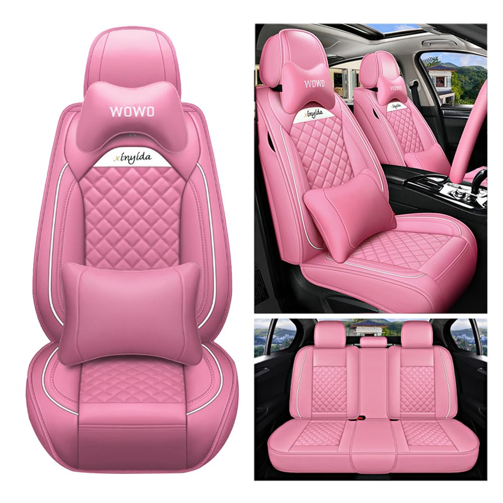 Awotzon Autositzbezüge für Skoda Yeti 2010-2024 5-Sitze AutoSitzbezug PU Leder Universal Set wasserdichte Auto-Schonbezüge Pink von Awotzon