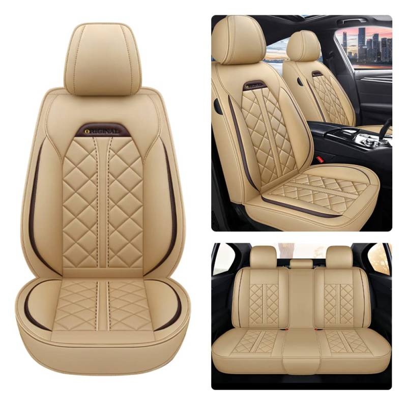 Awotzon Autositzbezug Für BMW 3series 320i 325i 328i 330i 335i 340i 5 Sitze Autositzbezüge Komplettset Allwetter Auto Sitzauflage Kunstledersitzbezug（Beige） von Awotzon