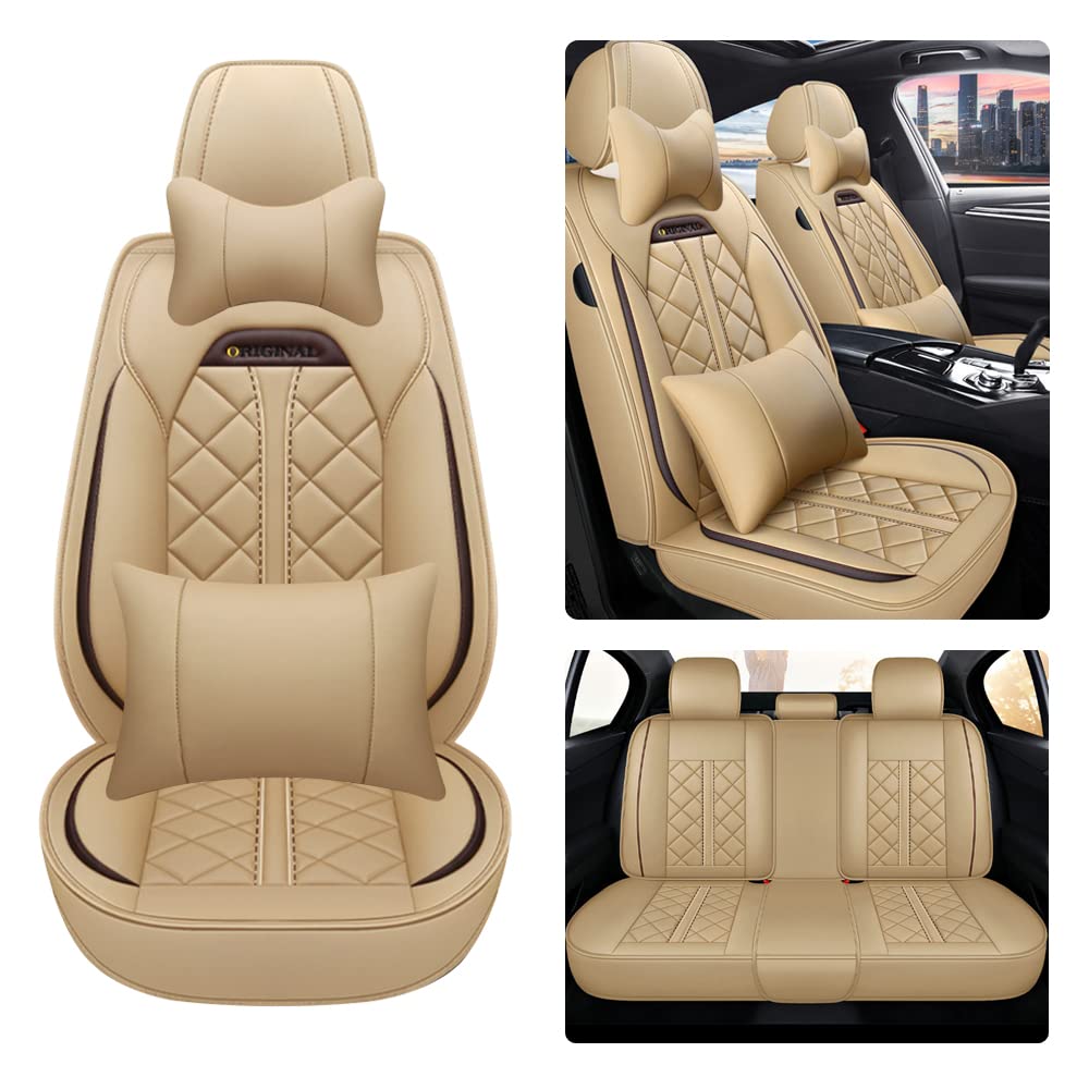 Awotzon Autositzbezug Für Mercedes Benz GL GlE GLA GLC GLK 5 Sitze Autositzbezüge Komplettset Allwetter Auto Sitzauflage Kunstledersitzbezug Mit Kopfstütze und Lendenkissen（Beige） von Awotzon