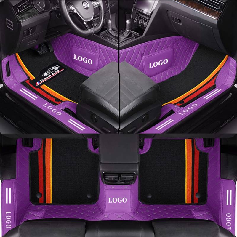 Awotzon Fußmatten Auto Auto Bodenmatte Anpassen, Doppelschicht Custom Auto Fußmatten Allwetter-Leder Wasserdicht rutschfest für 99% der Autos Purplish Black von Awotzon