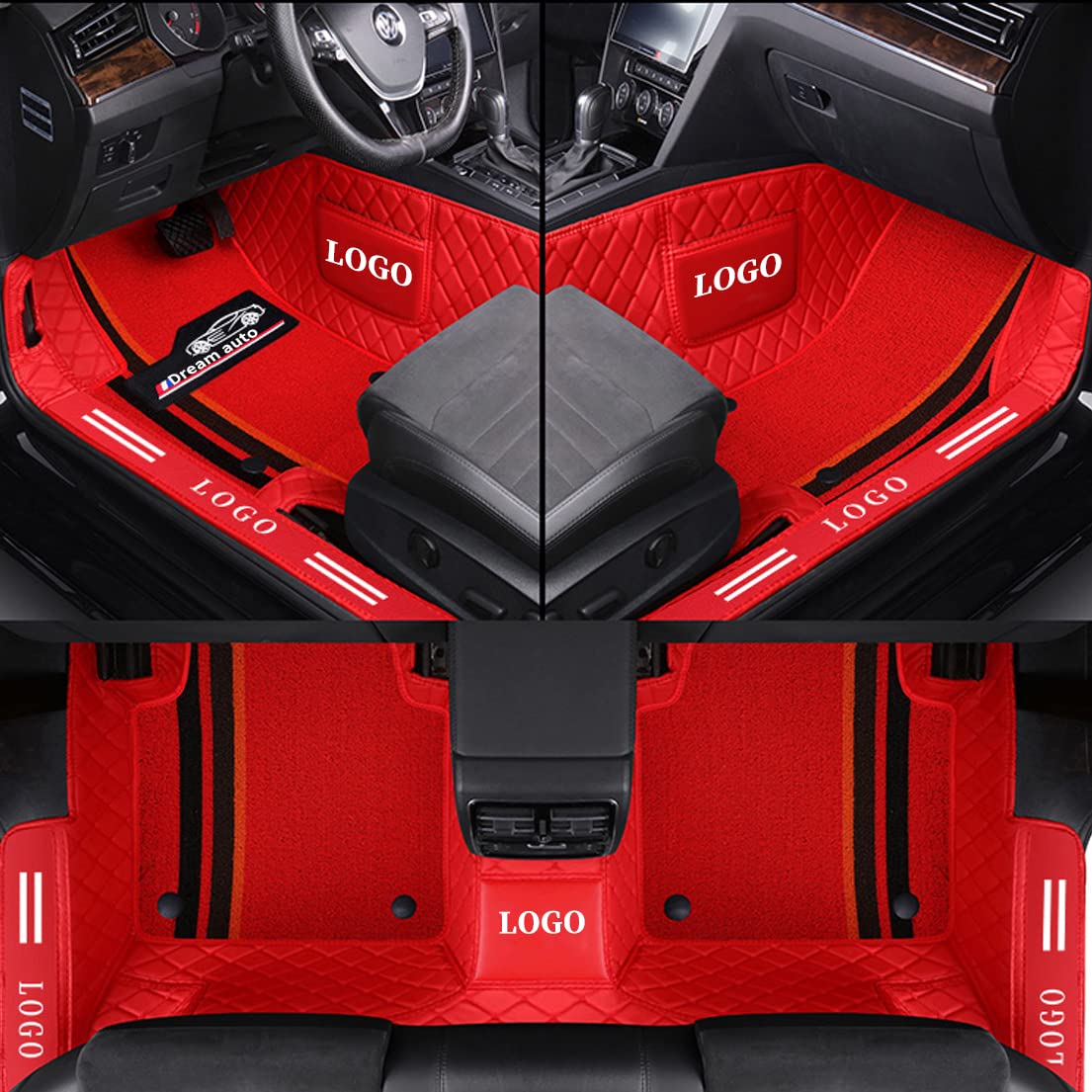 Awotzon Auto Fußmatten Doppelschicht Custom Allwetter-Leder Wasserdicht rutschfest für 99% der Autos Rot von Awotzon