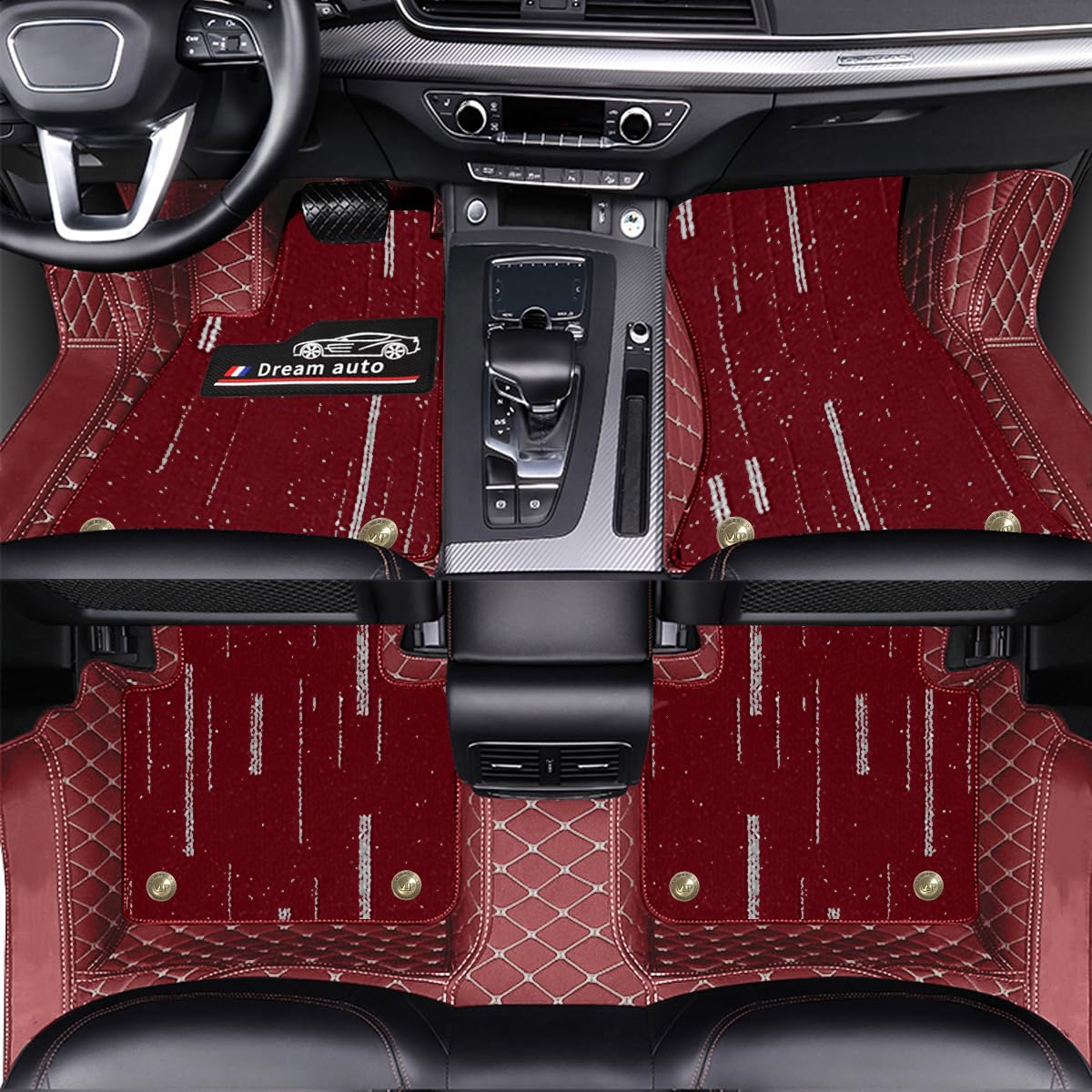 Sucroddy Vollständiges Set Autoteppiche für 𝘼𝙘𝙪𝙧𝙖 MDX 7seats 2007-2013, doppellagig (PU-Leder + Meteor-Dusch-Teppich), wasserdicht, rutschfest, maßgeschneiderte Teppiche von Awotzon