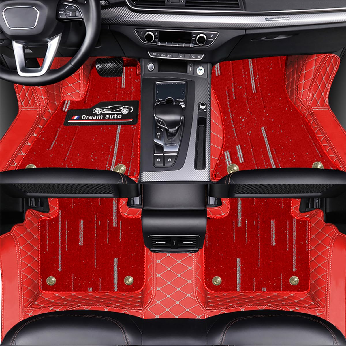 Sucroddy Vollständiges Set Autoteppiche für 𝘼𝙪𝙙𝙞 Q7 (5seat) 2005-2015, doppellagig (PU-Leder + Meteor-Dusch-Teppich), wasserdicht, rutschfest, maßgeschneiderte Teppiche von Awotzon