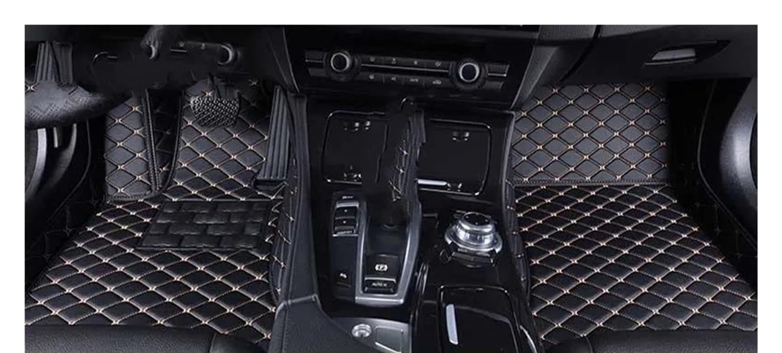 Auto Fußmatten Für Macan 2014 2015 2016 2017 2018 2019 2020 2021 2022 2023 Custom Car Fußmatten Auto Teppiche Fuß Coche Zubehör Automatte Passend(Black Beige) von Awqmx